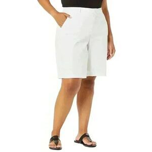 CJ Banks Women's White Cotton/Spandex Flat Front Chino Shorts